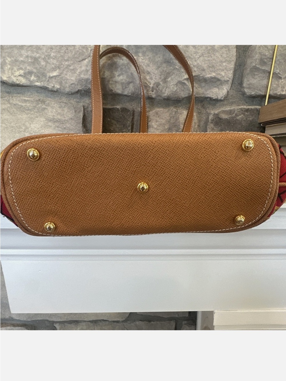 NWT $440 Eric Javits Red Floral Embroidered Tote with Tan Trim and Gold Hardware - Picture 4 of 7
